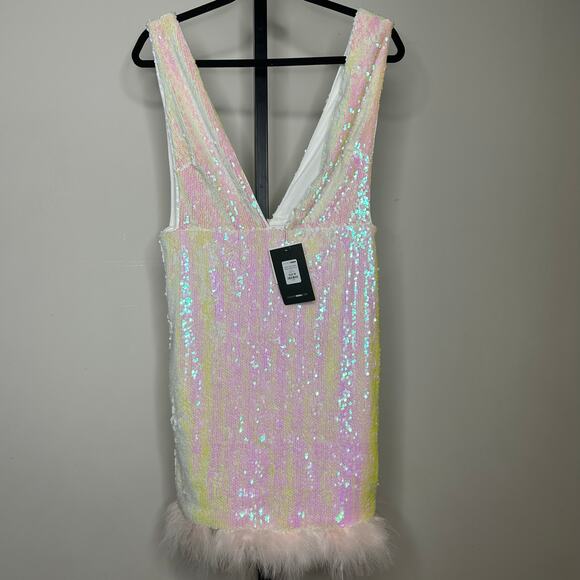 Fashion Nova sassy sequin dress- M-feather hem, deep V neck - Picture 4 of 8